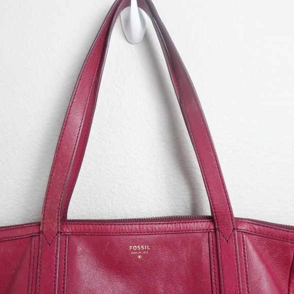 Fossil Leather Y2K Sydney Shopper Tote Red Shoulder Bag Purse Handbag With Flaws - Picture 3 of 15